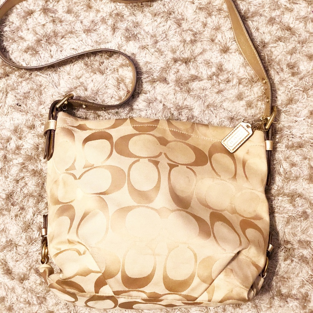 Large Coach Carly signature hobo handbag